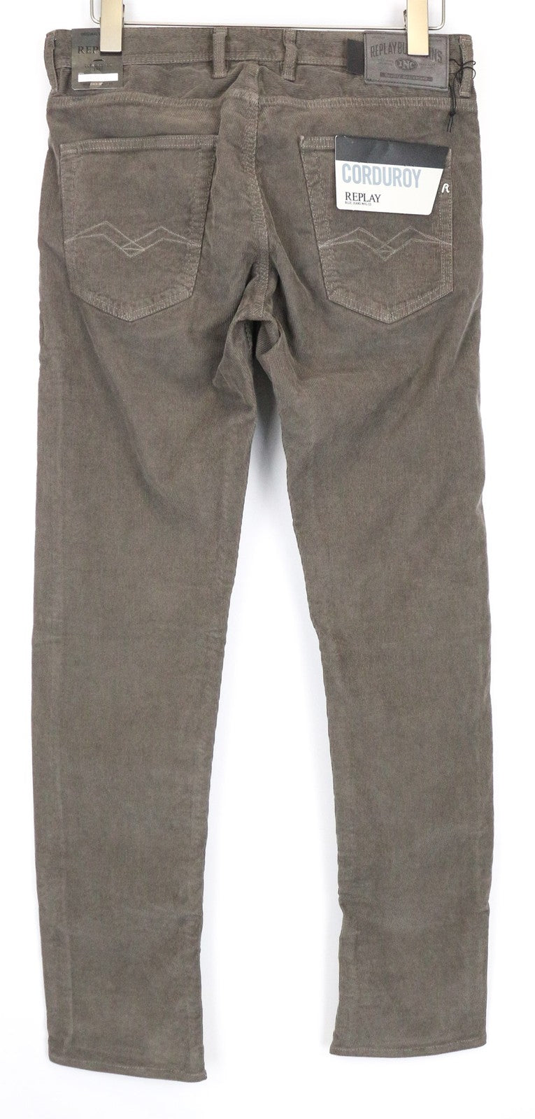 REPLAY Grover Men's Trousers W30/L34 Straight Corduroy Brown Grey Cotton Stretch