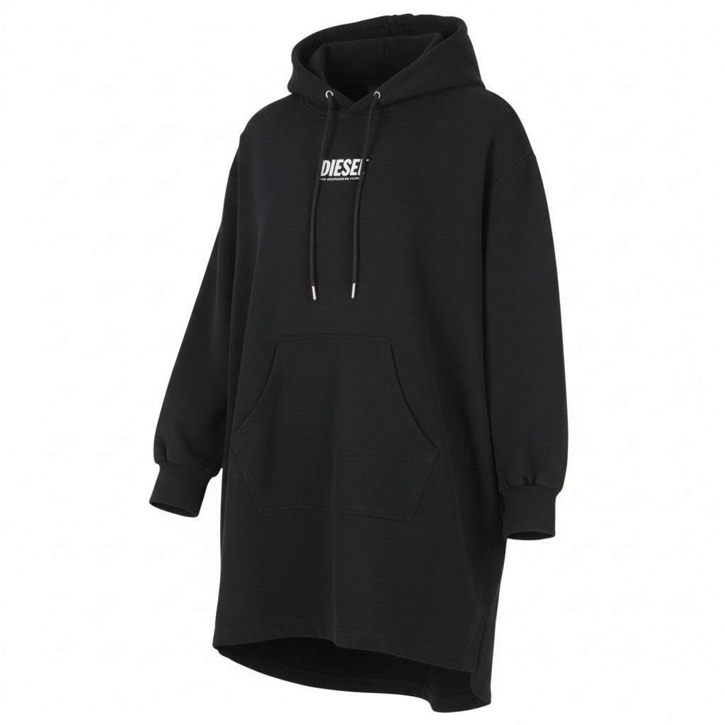 DIESEL D-Ilse-Small Logo Women's Dress S Black Hooded Oversized Pocket