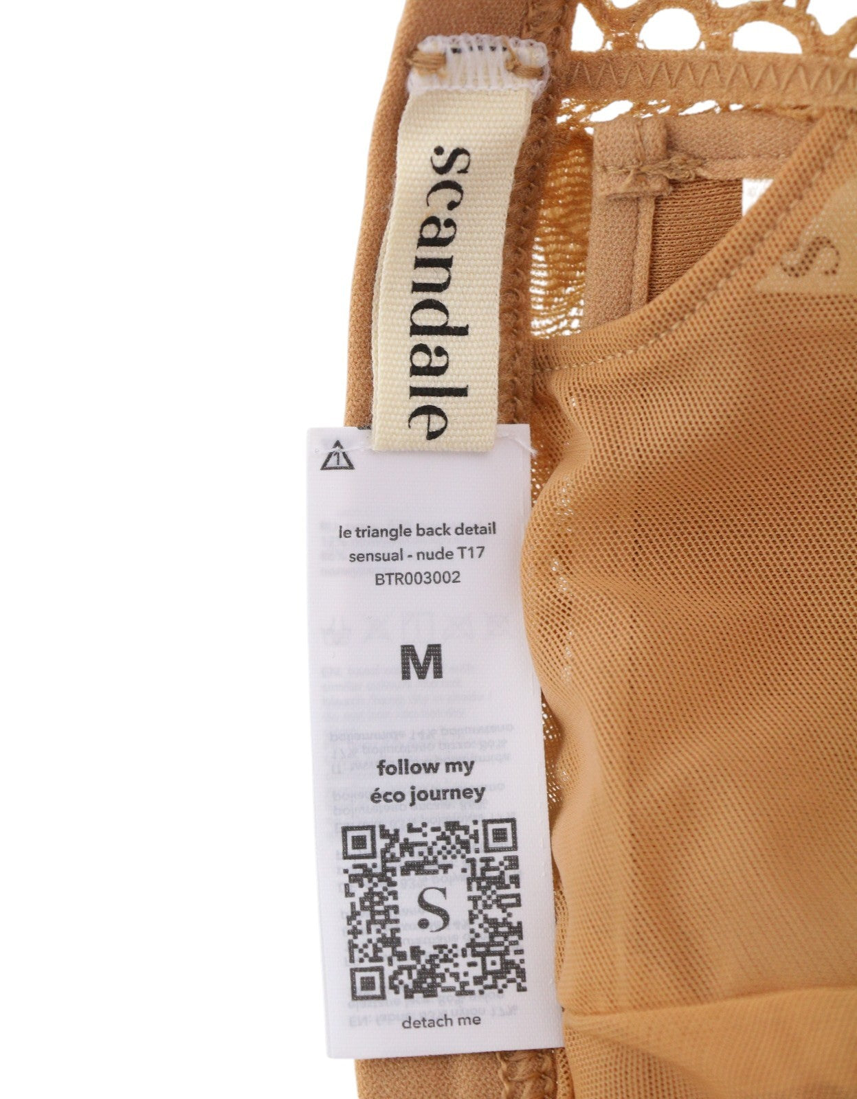 SCANDALE Le Triangle Back Detail Sensual-Nude T17 Women's Bra M Lace 3 Pads