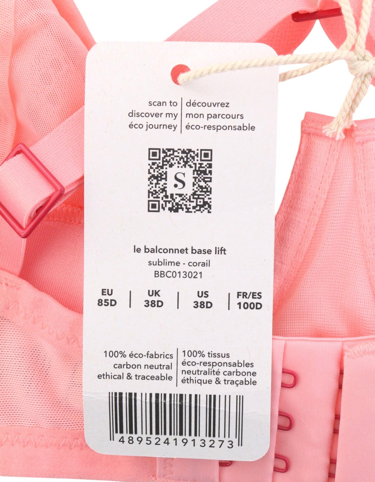 SCANDALE Le Balconnet Base Fit Sublime-Coral Women's Bra 85D Sheer Lace