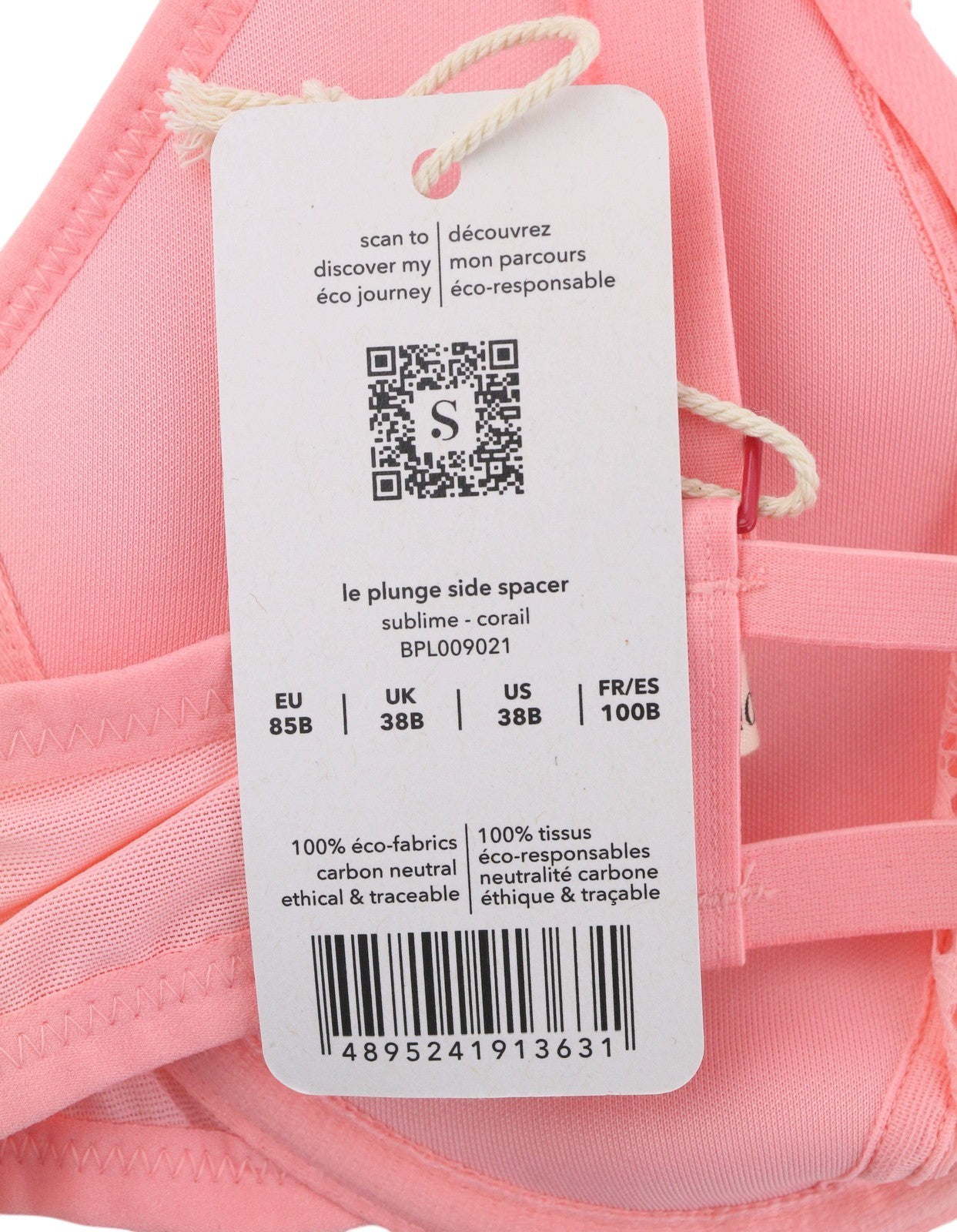 SCANDALE Le Plunge Side Spacer Sublime-Corail Women's Bra 85B Lace Print