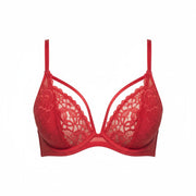 SCANDALE Plunge In Glamour Lace-Wired Women's Bra 75C Red Guipure Lace
