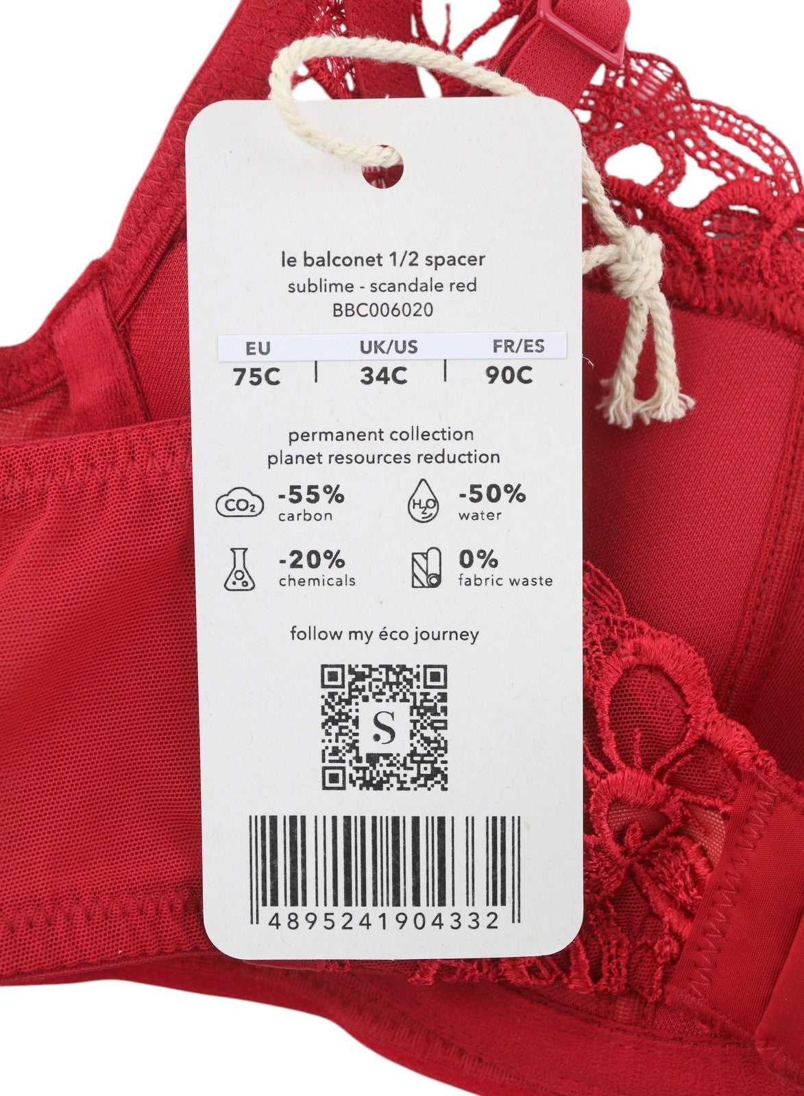 SCANDALE Le Balconet 1/2 Spacer Sublime-Red Women's Bra 75C Guipure Lace