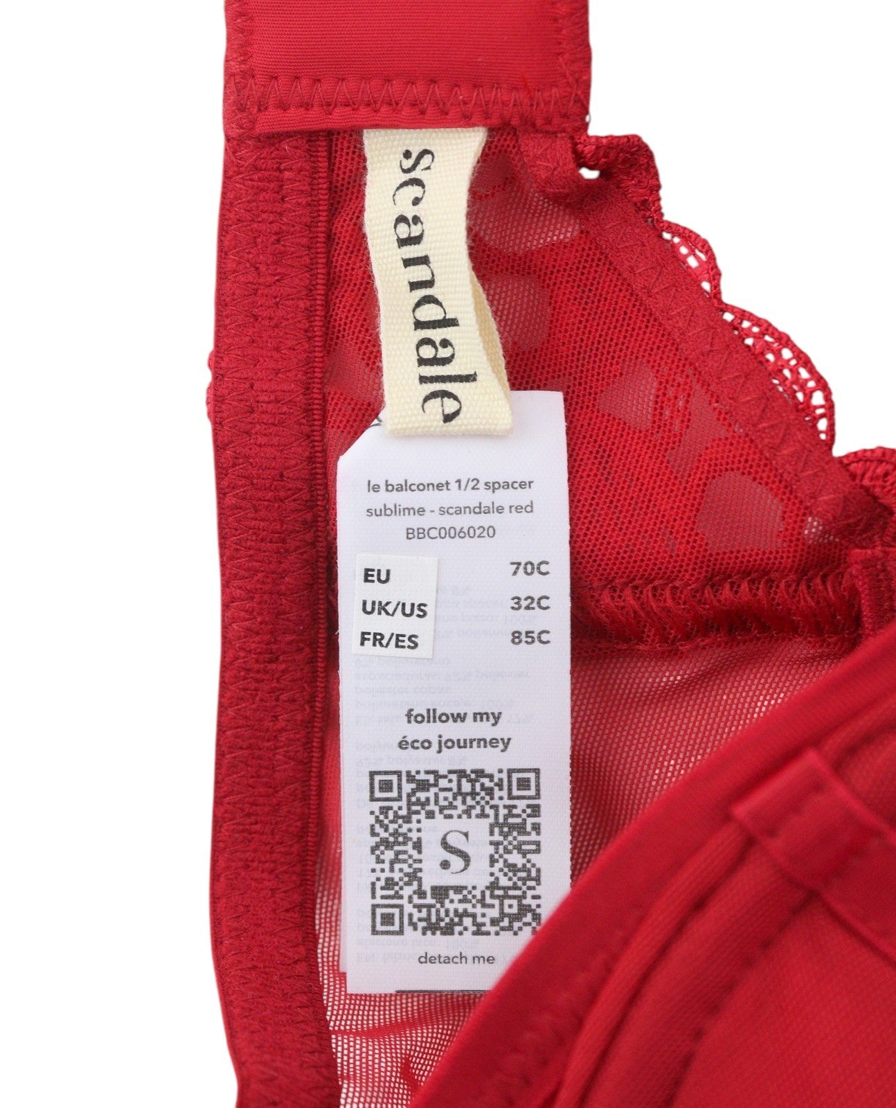 SCANDALE Le Balconet 1/2 Spacer Sublime-Red Women's Bra 70C Guipure Lace