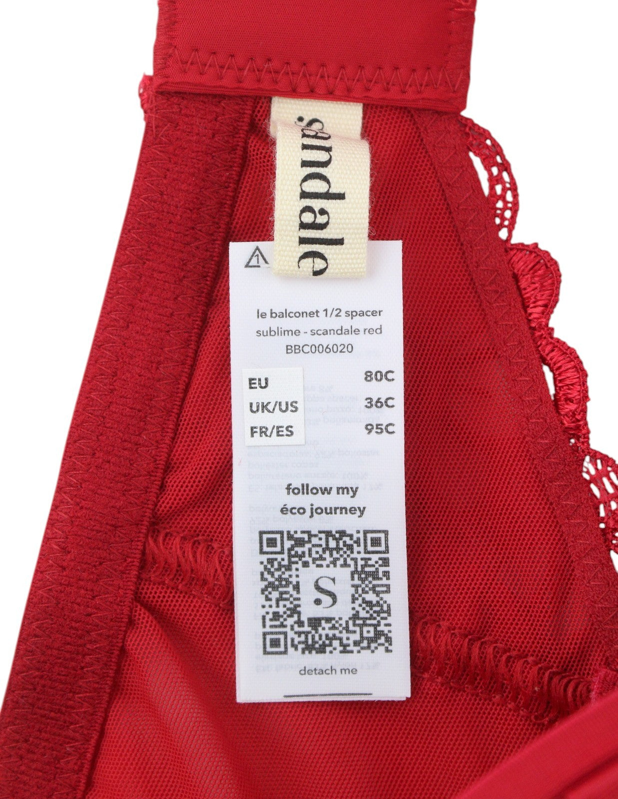 SCANDALE Le Balconet 1/2 Spacer Sublime-Red Women's Bra 80C Guipure Lace