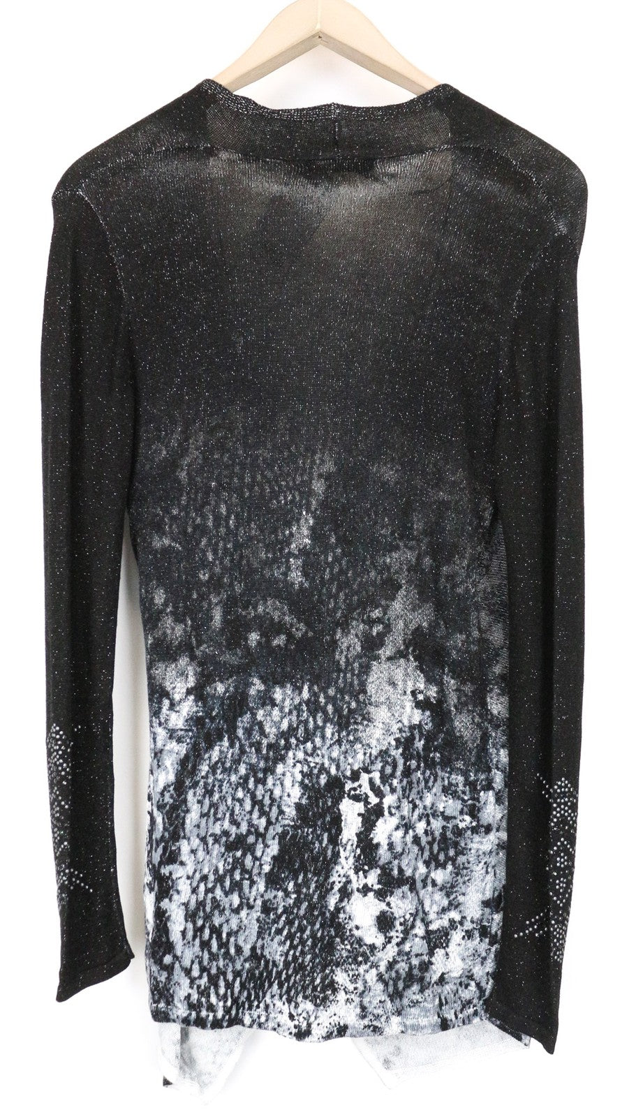 DESIGUAL Baku Women's Sweatshirt XS Grey Black Pattern Shiny V-Neck Top