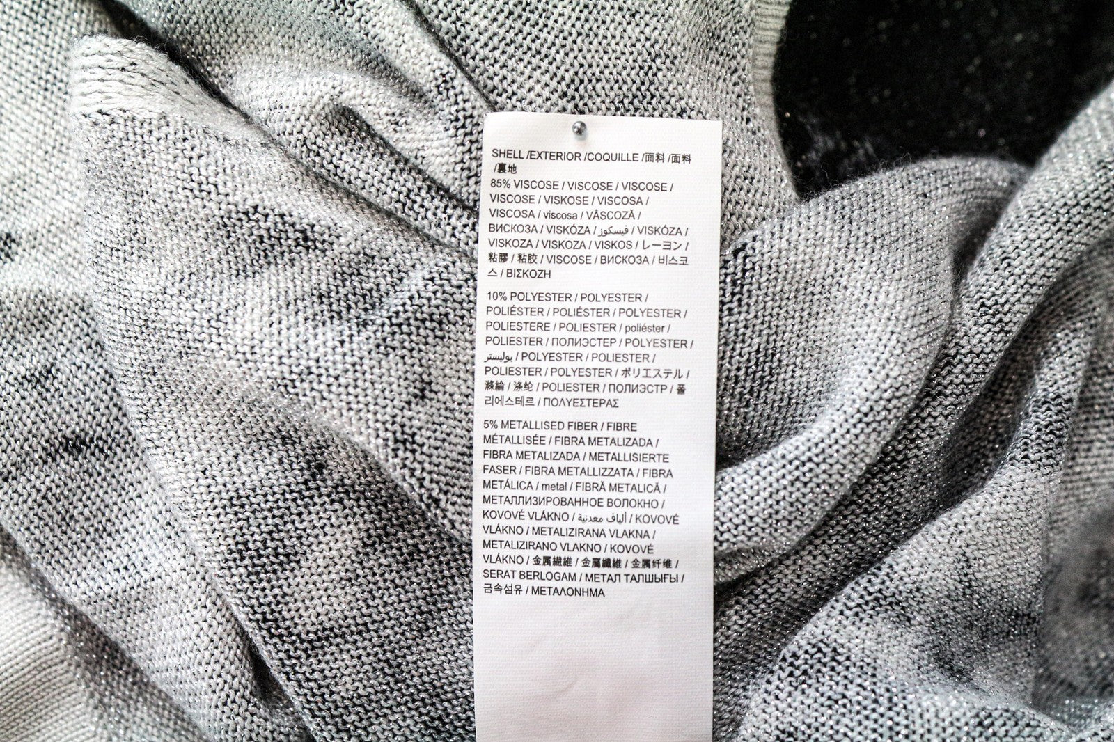 DESIGUAL Baku Women's Sweatshirt XS Grey Black Pattern Shiny V-Neck Top