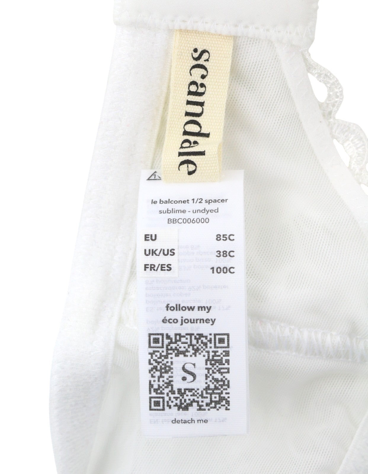 SCANDALE Le Balconet 1/2 Spacer Sublime-Undyed Women's Bra 85C White Lace
