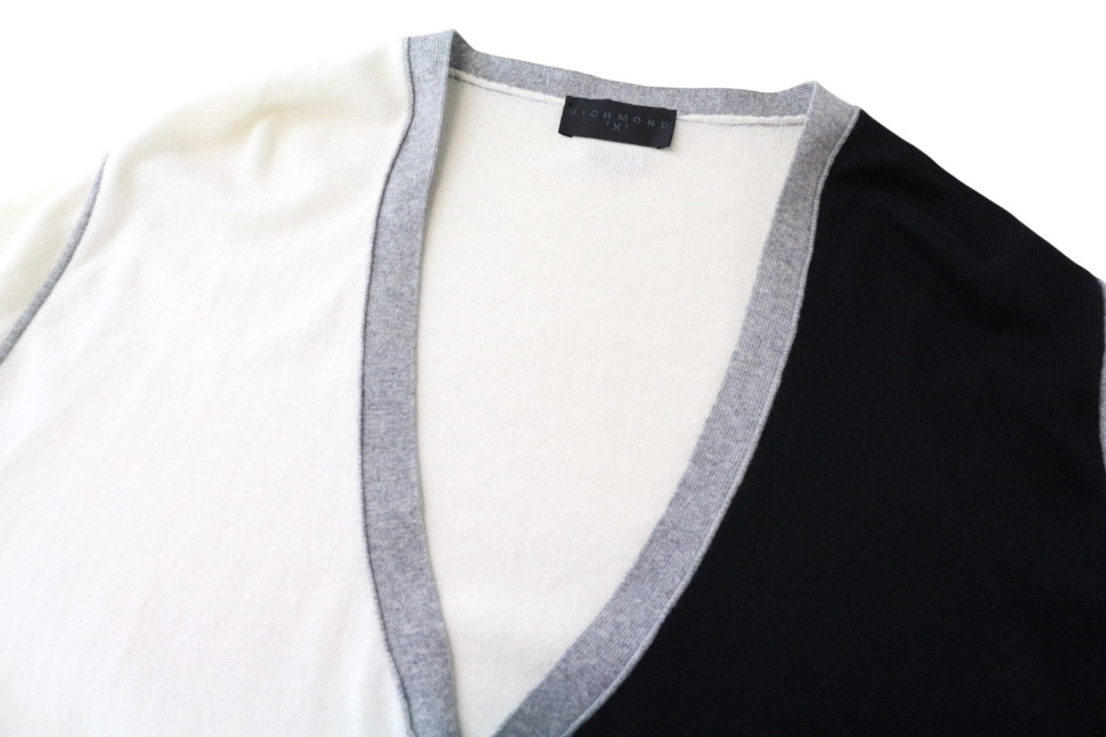 RICHMOND Men's Cardigan 50 Off-White Black Cotton Wool Long Sleeve Zip