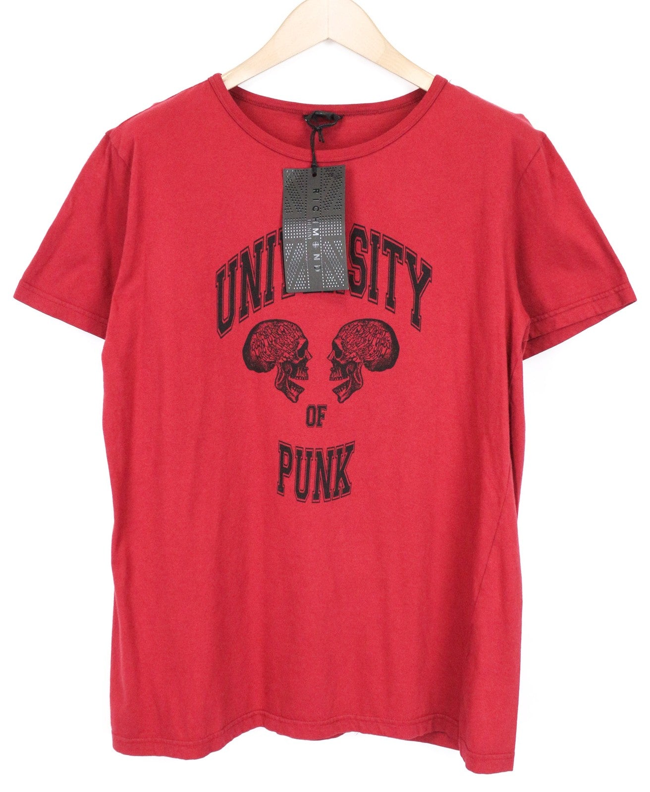 RICHMOND Men's Tee L Red Pure Cotton Logo Print Pullover Short Sleeve