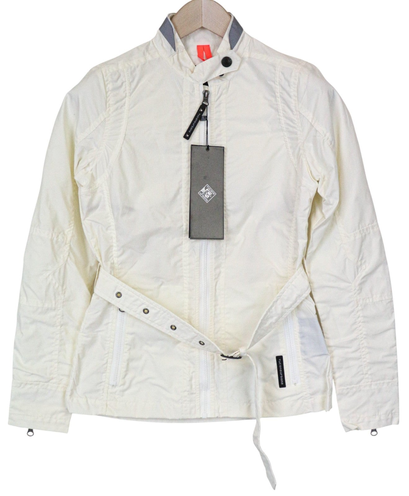 TUCANO URBANO Bea Women's Belted Jacket XS Off-White Cotton Blend Moto Windproof