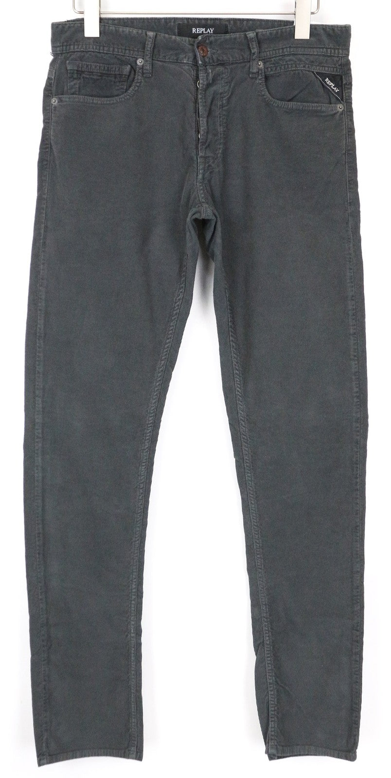 REPLAY Grover Men's Corduroy Pants W31/L34 Grey Straight Cotton Stretch Trousers