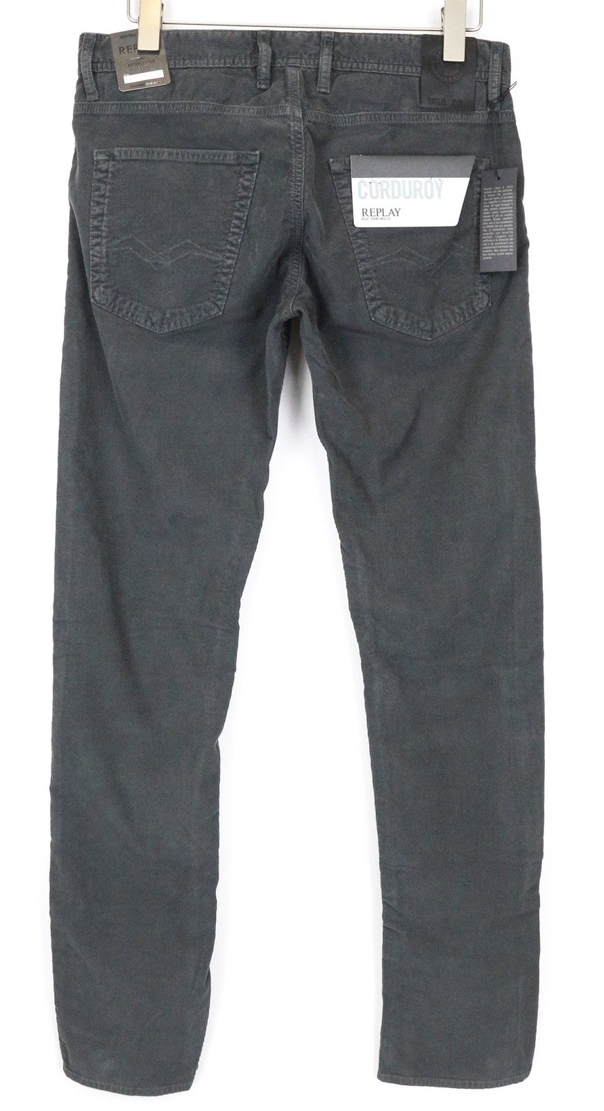 REPLAY Grover Men's Corduroy Pants W31/L34 Grey Straight Cotton Stretch Trousers