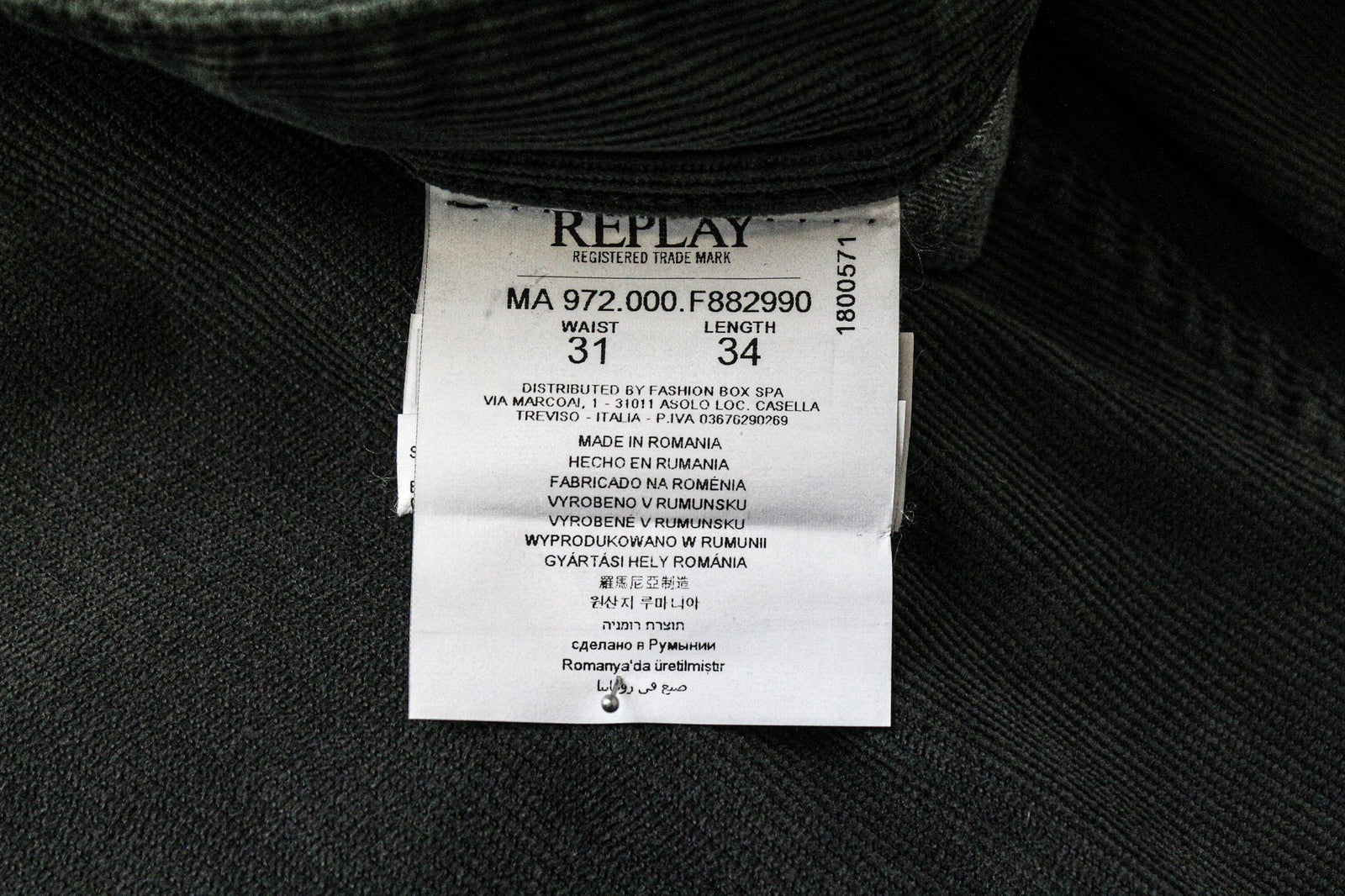 REPLAY Grover Men's Corduroy Pants W31/L34 Grey Straight Cotton Stretch Trousers