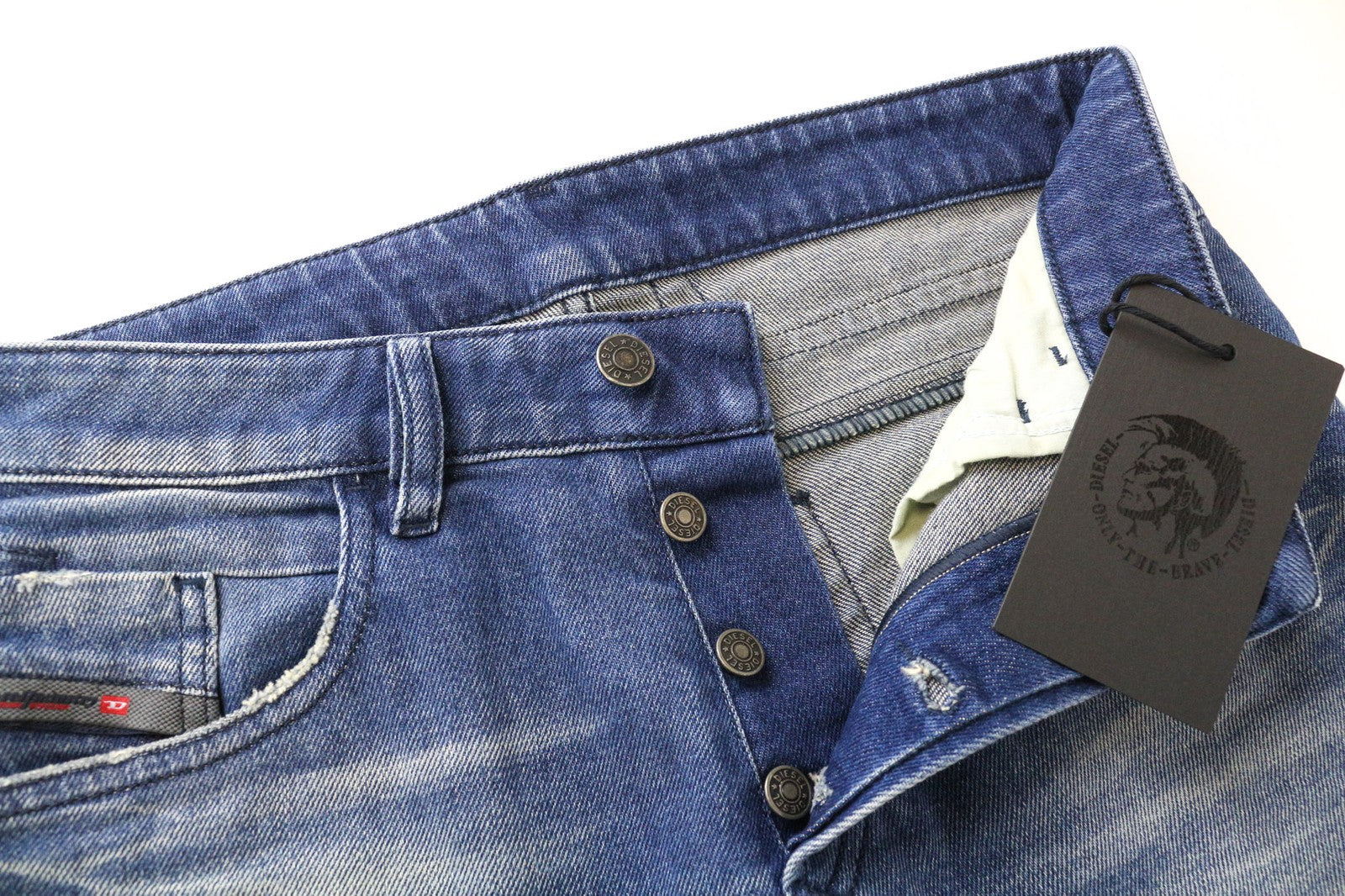 DIESEL D-Bazer 0090D Men's Tapered Jeans W28/L32 Washed Blue Cotton Stretch Fit