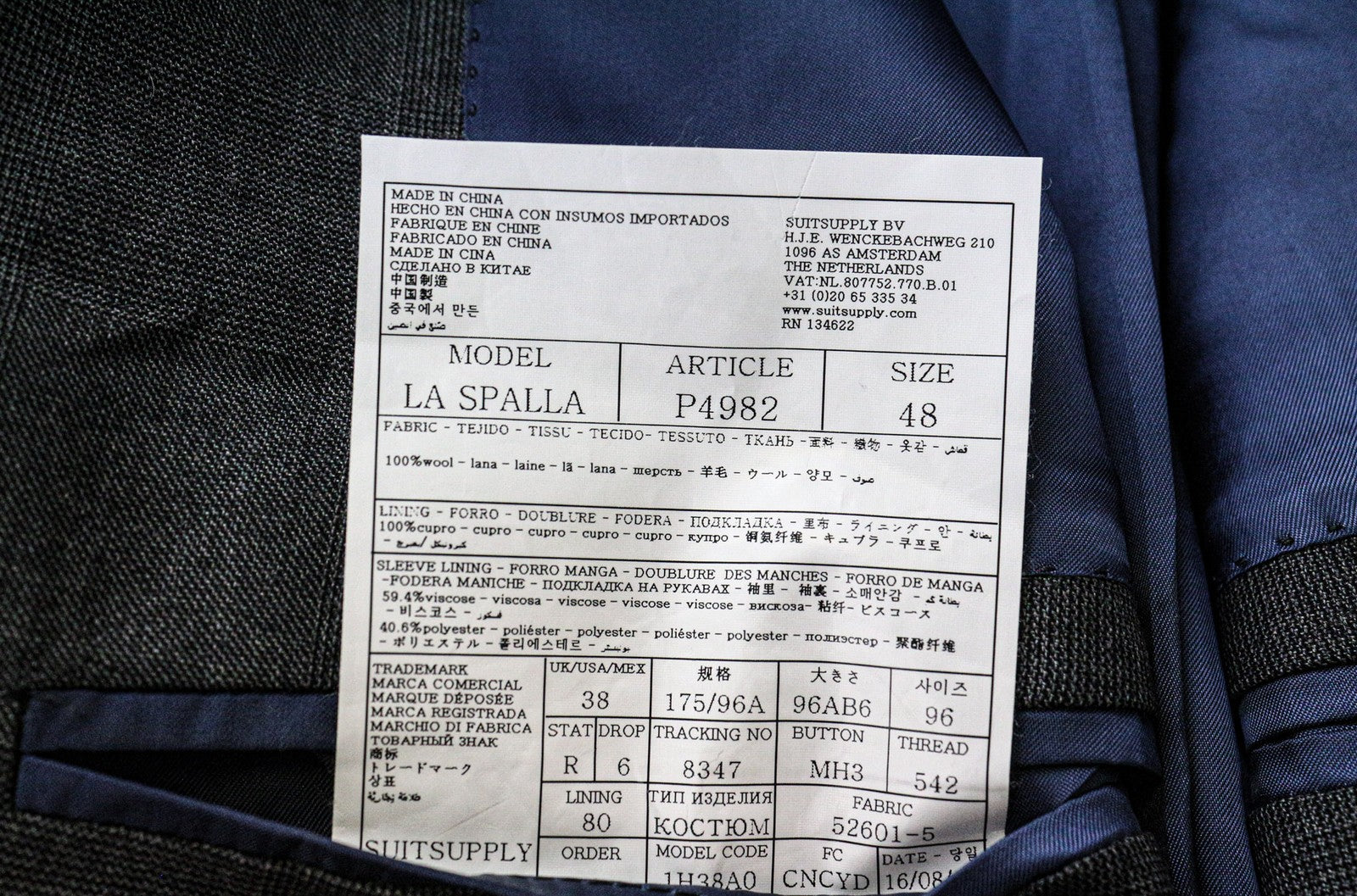 SUITSUPPLY La Spalla Men's Blazer UK38R Grey Wool Super 150's Patterned