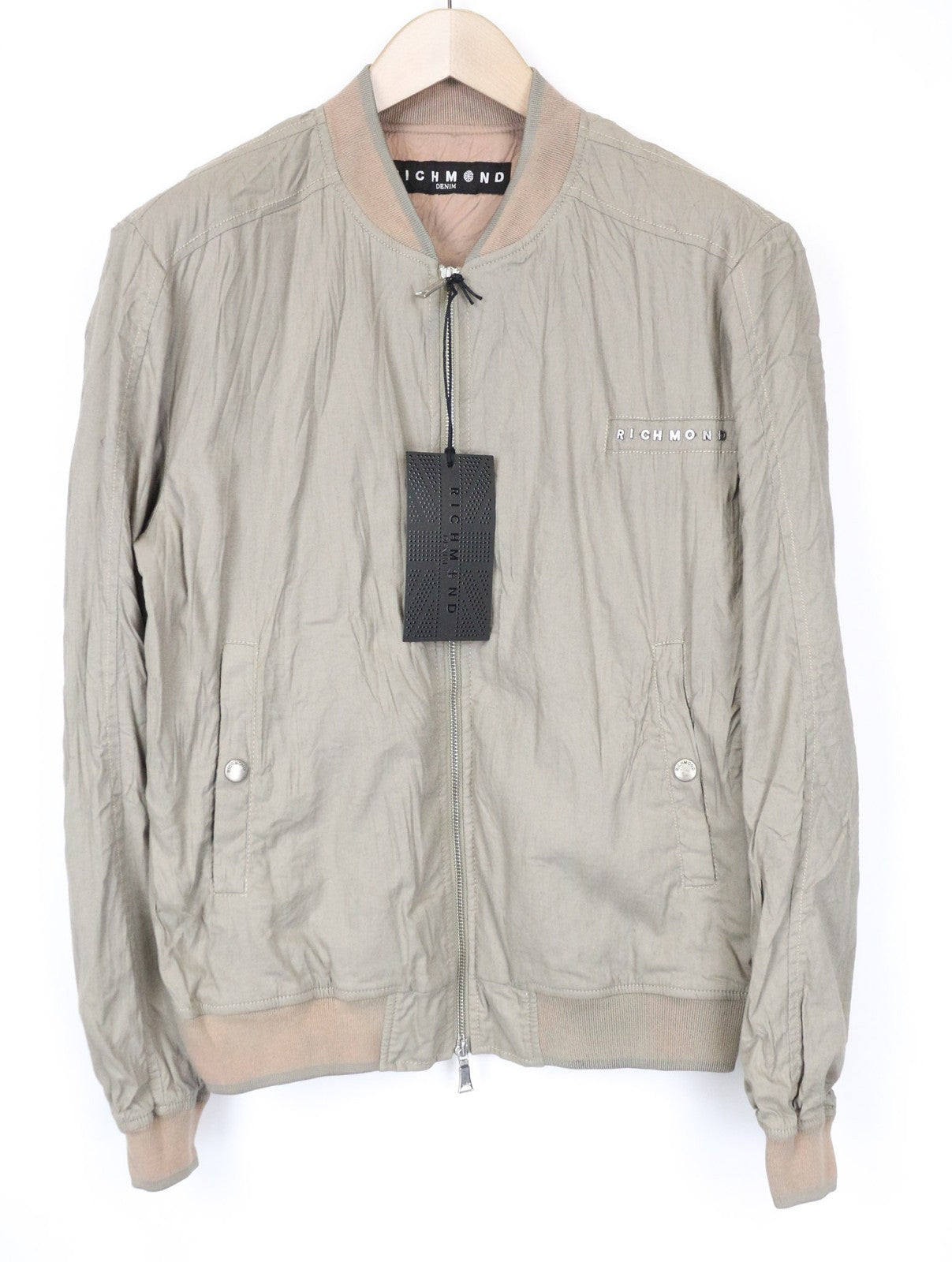 RICHMOND Men's Bomber Jacket 48 Beige Brown Cotton Stretch Casual Zipped