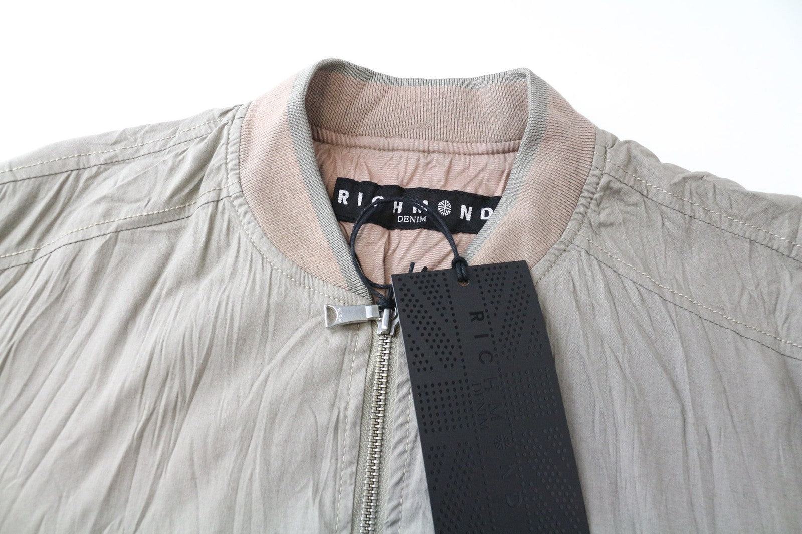 RICHMOND Men's Bomber Jacket 48 Beige Brown Cotton Stretch Casual Zipped