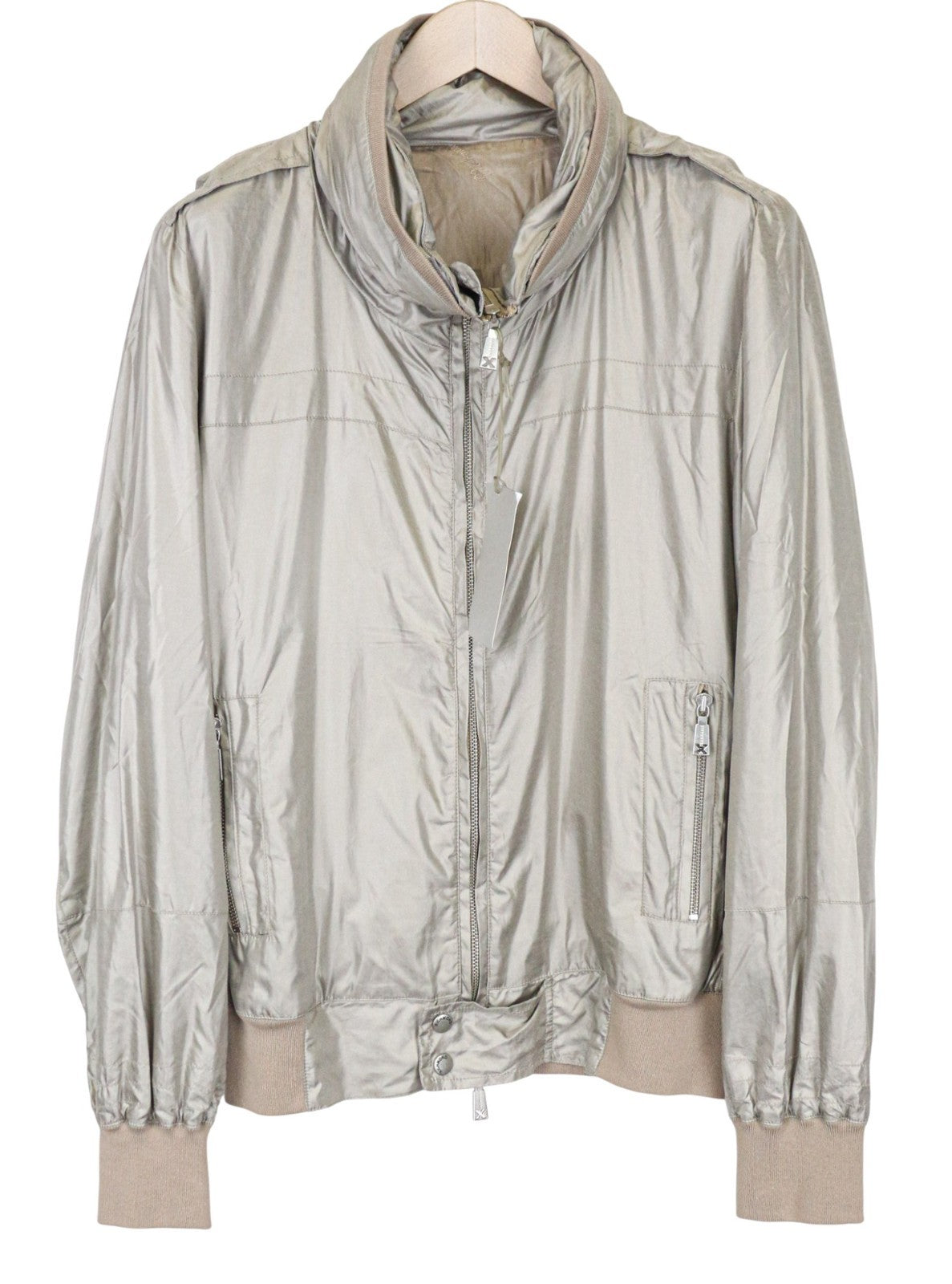 RICHMOND Men's Casual Jacket 48 Brown Shiny Zip-Front Long Sleeve Lightweight