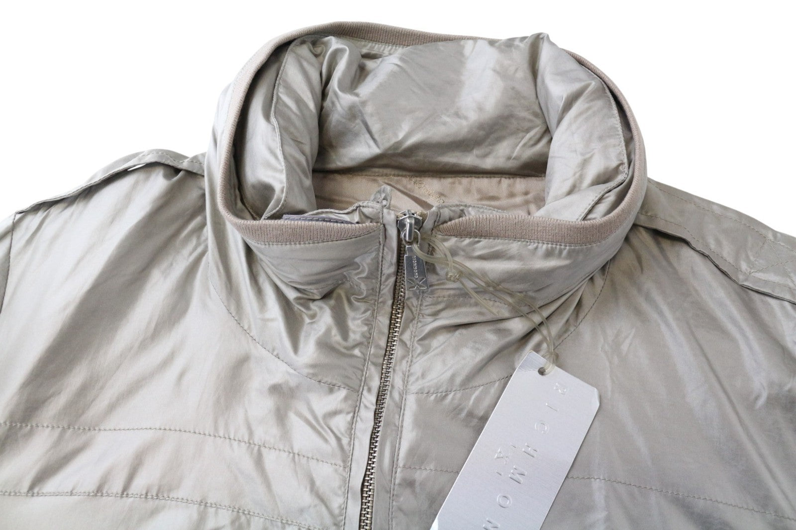 RICHMOND Men's Casual Jacket 48 Brown Shiny Zip-Front Long Sleeve Lightweight