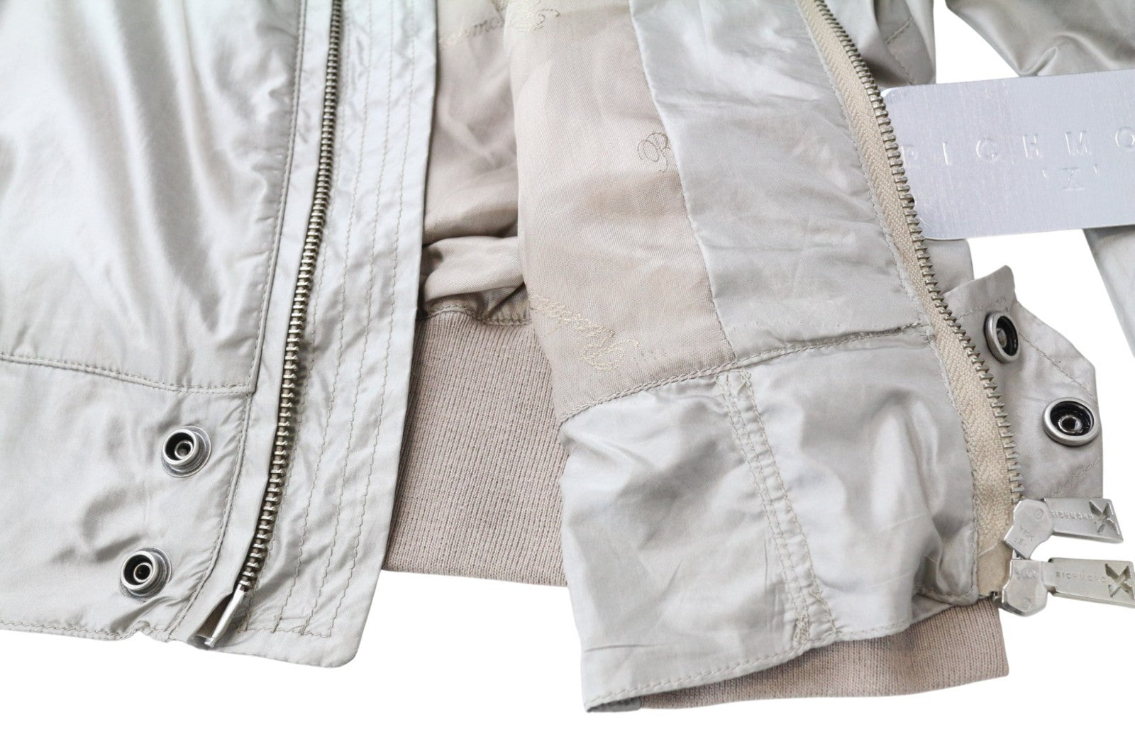 RICHMOND Men's Casual Jacket 48 Brown Shiny Zip-Front Long Sleeve Lightweight