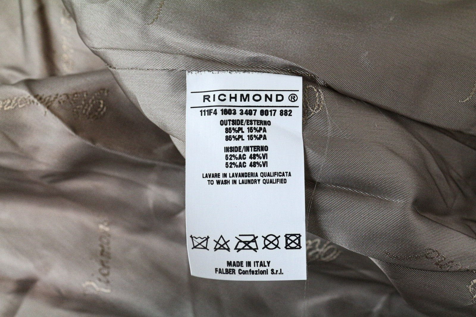 RICHMOND Men's Casual Jacket 48 Brown Shiny Zip-Front Long Sleeve Lightweight