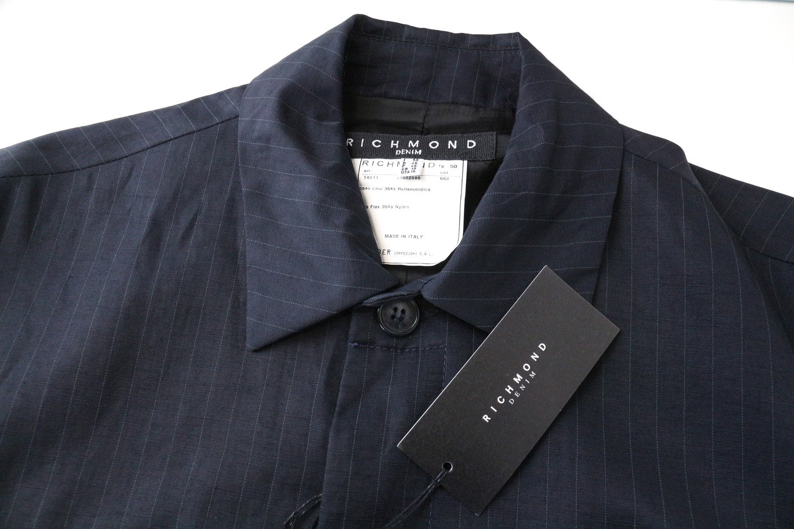 RICHMOND Men's Linen Blend Jacket UK18 Navy Striped Casual Lightweight Blazer