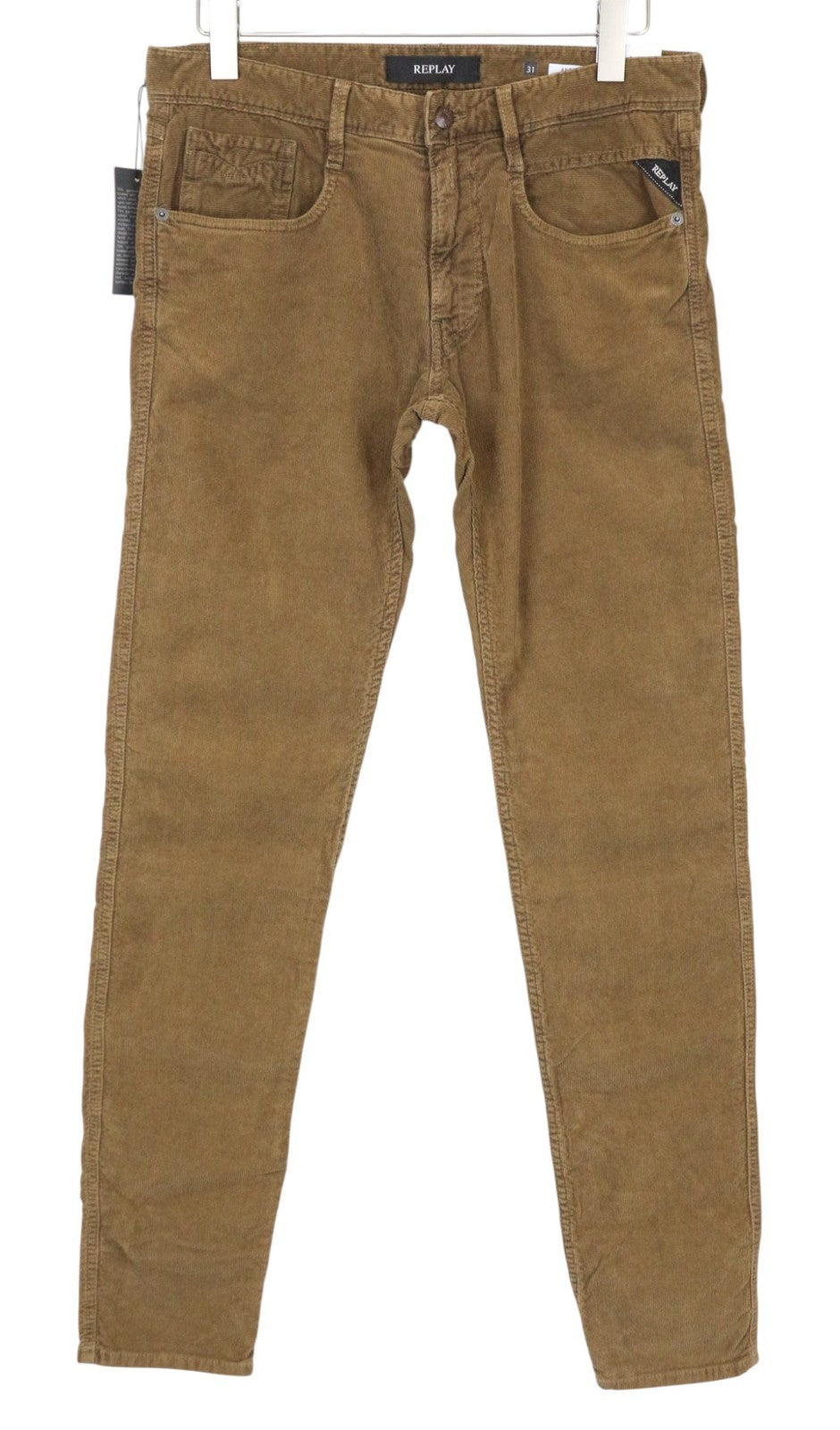 REPLAY Anbass Men's Corduroy W31/L34 Brown Slim Fit Cotton Stretch Trousers