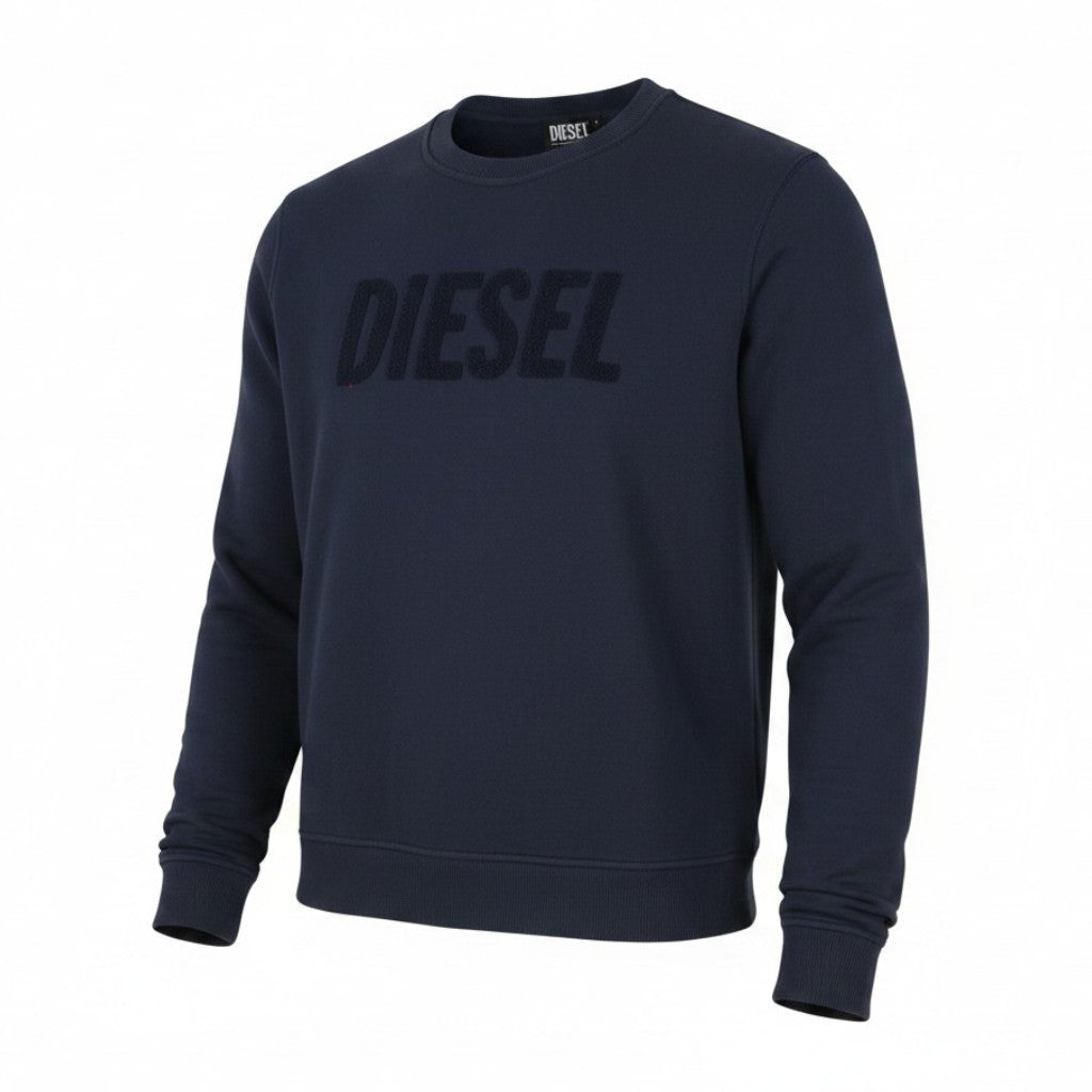 DIESEL Indigo-Out Men Sweatshirt XL Blue Crew Neck Fluffy Logo Pull On RRP175