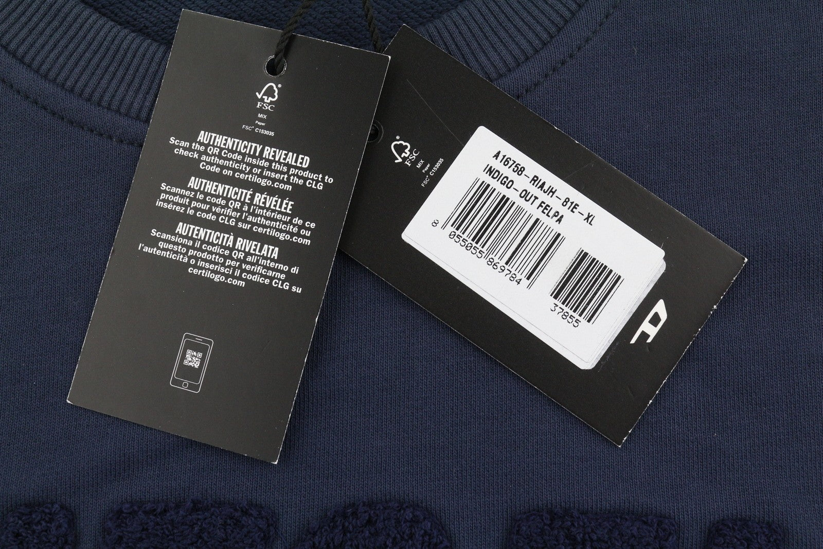 DIESEL Indigo-Out Men Sweatshirt XL Blue Crew Neck Fluffy Logo Pull On RRP175