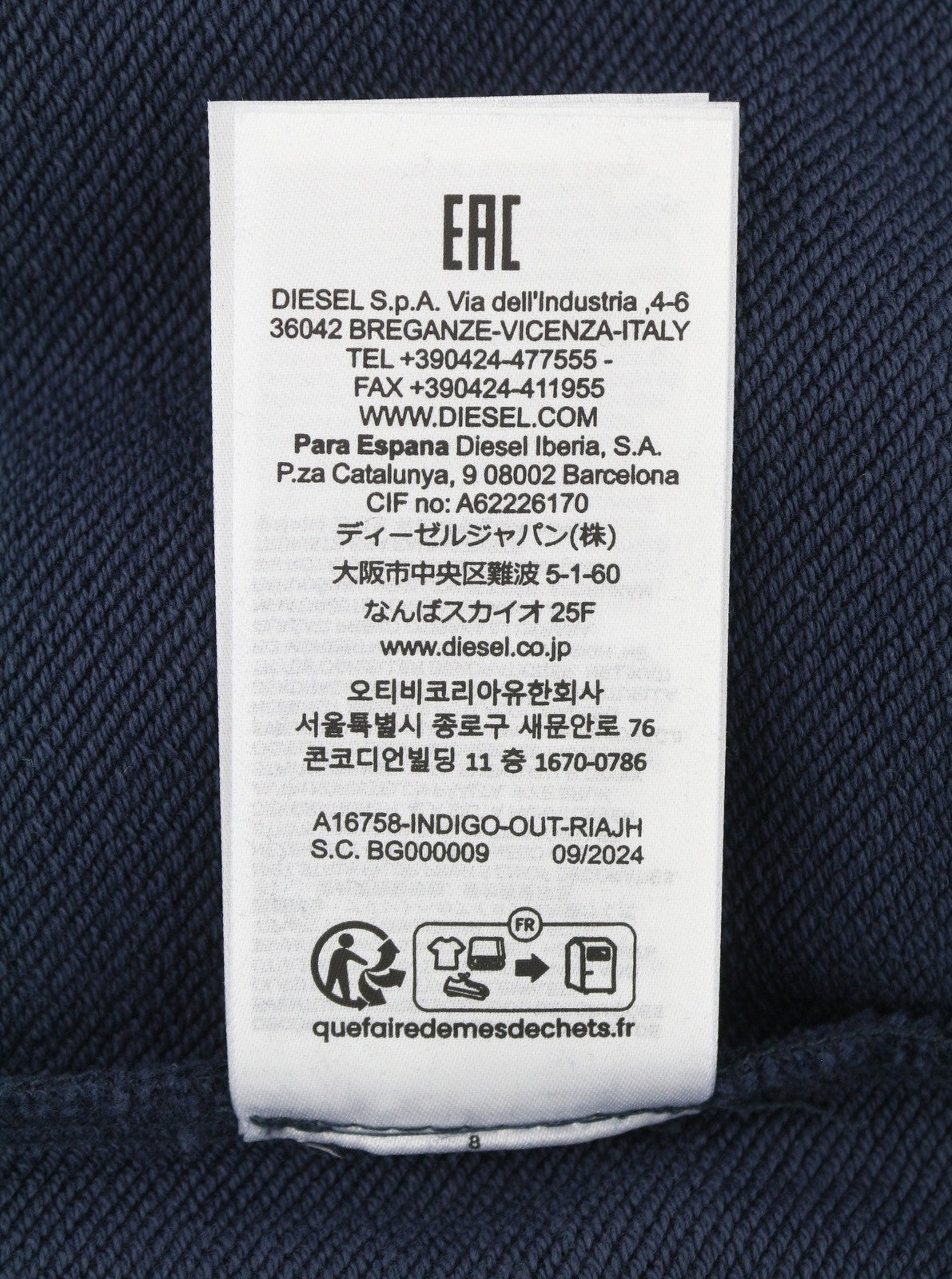 DIESEL Indigo-Out Men Sweatshirt XL Blue Crew Neck Fluffy Logo Pull On RRP175