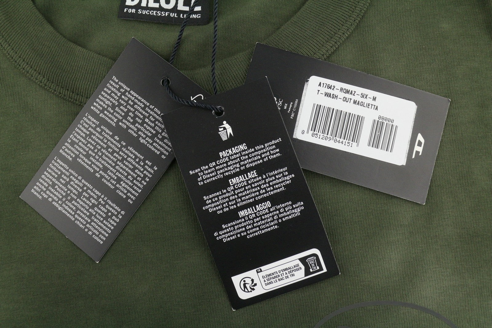 DIESEL T-Wash-Out Men T-Shirt M Green Faded Tricot Oversized Short Sleeved