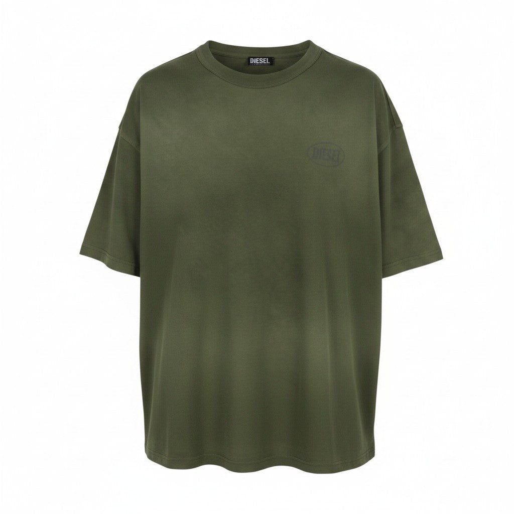 DIESEL T-Wash-Out Men T-Shirt 2XL Green Faded Tricot Oversized Short Sleeved