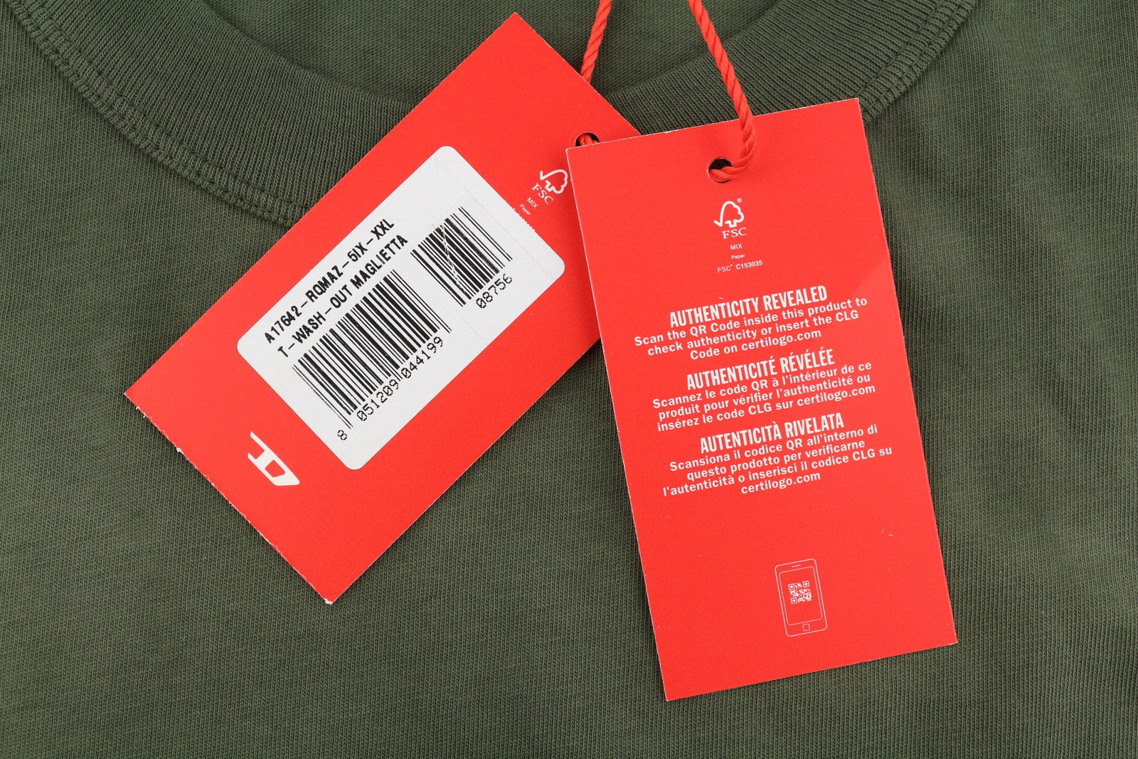DIESEL T-Wash-Out Men T-Shirt 2XL Green Faded Tricot Oversized Short Sleeved