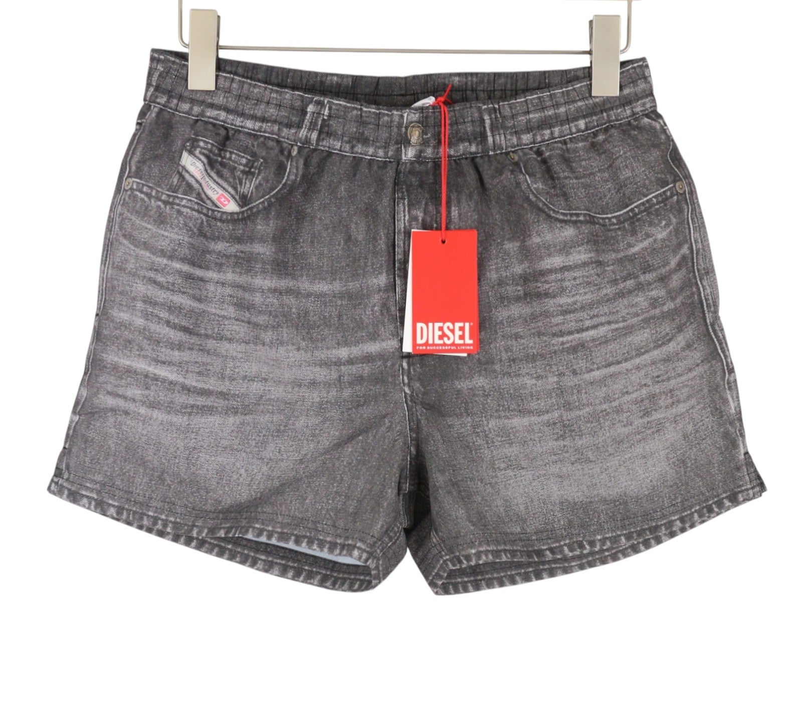 DIESEL BMBX-KEN-37 Boxers Men Swimwear M Grey Denim Effect Mesh Inner RRP125
