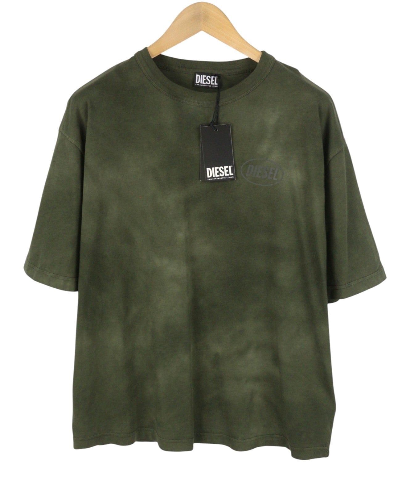 DIESEL T-Wash-Out Men T-Shirt 3XL Green Faded Tricot Oversized Short Sleeve