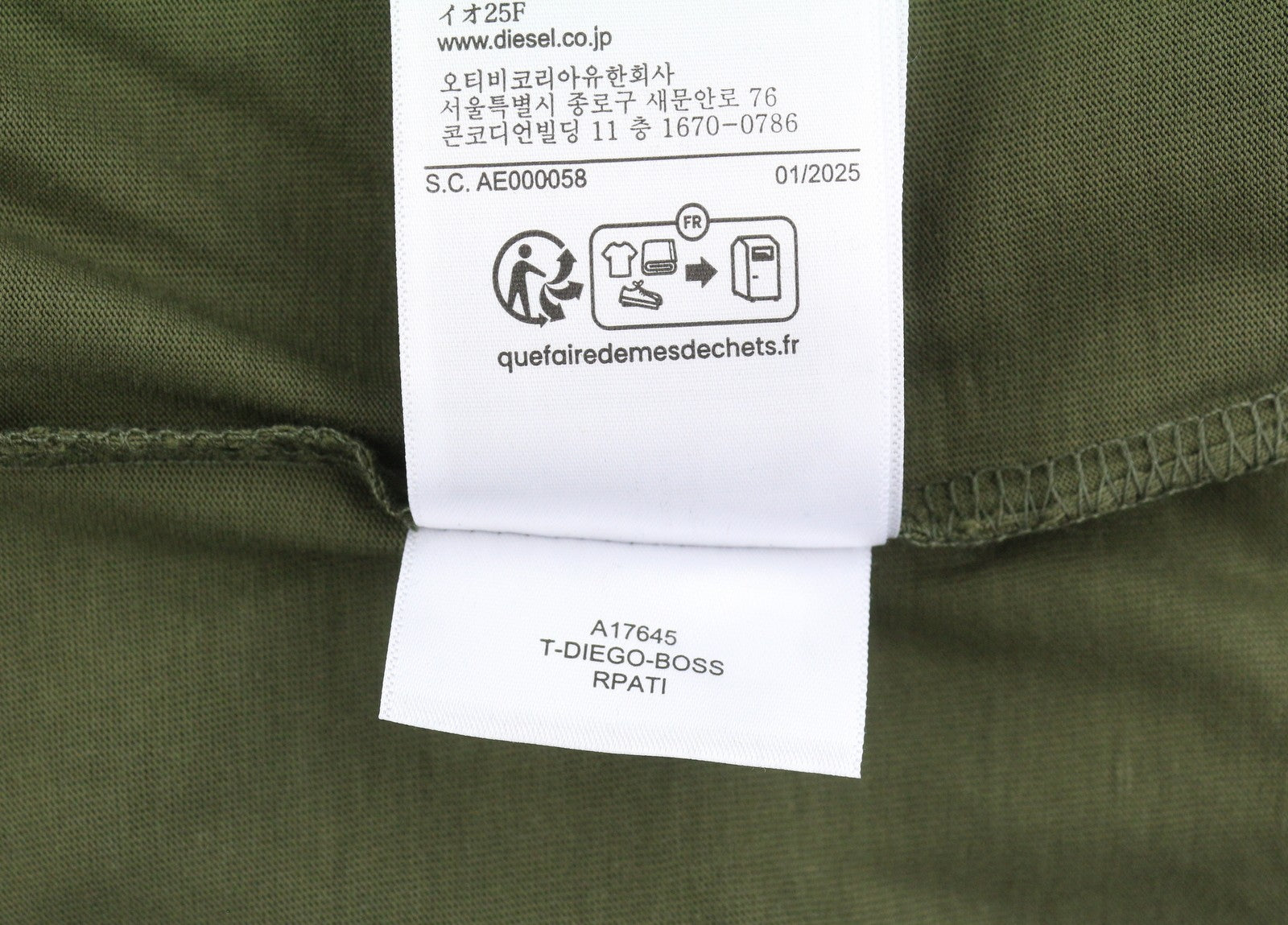DIESEL T-Diego-Boss Men T-Shirt XL Green Tricot Crew Neck Short Sleeved