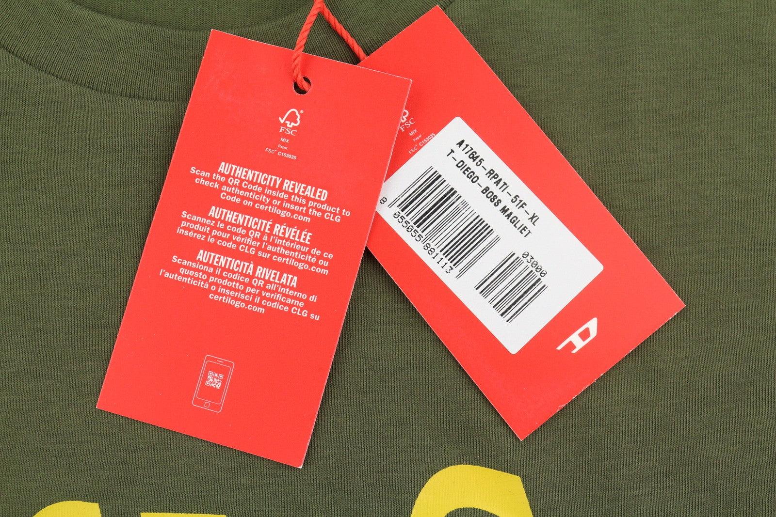 DIESEL T-Diego-Boss Men T-Shirt XL Green Tricot Crew Neck Short Sleeved