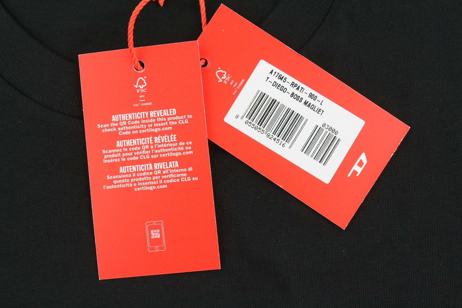 DIESEL T-Diego-Boss Men T-Shirt L Black Tricot Crew Neck Short Sleeved