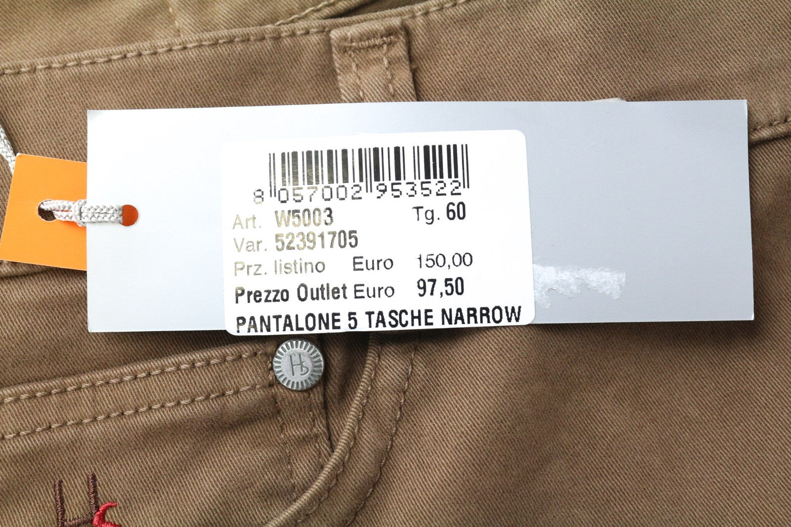 HARMONT & BLAINE Men's Trousers 60 Brown Slim Cotton Stretch Narrow Fit