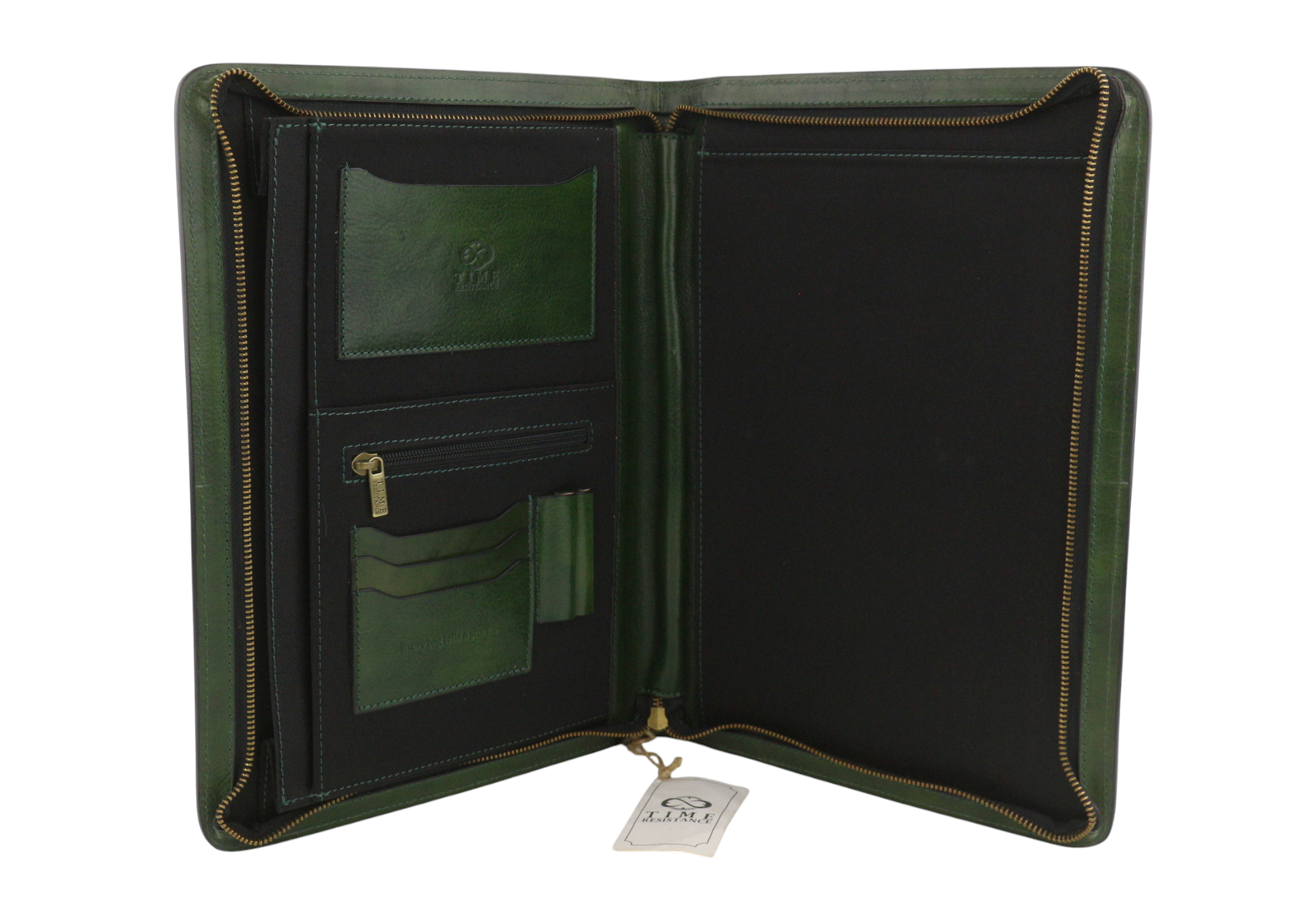 TIME RESISTANCE Candide Men A4 Documents Folder Organizer Green Leather RRP160