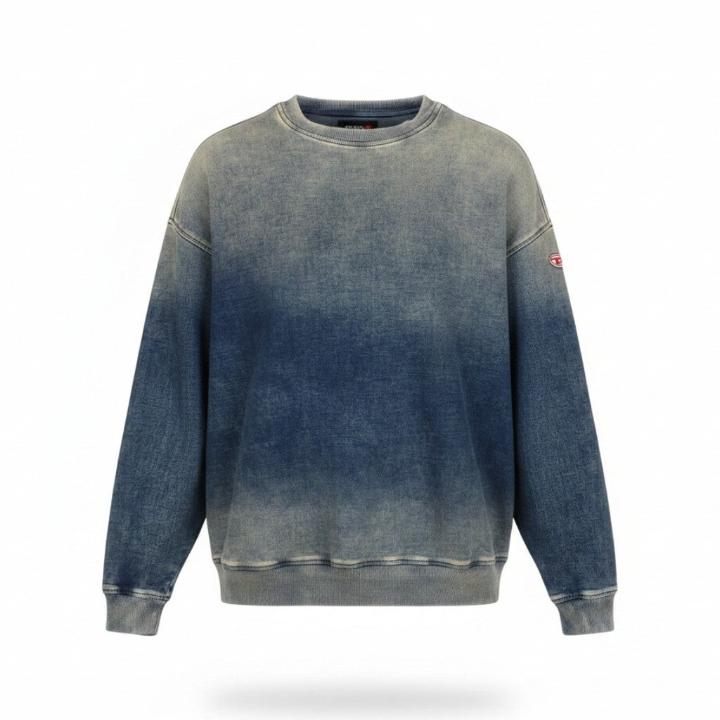 DIESEL D-Krib-Ne Men Sweatshirt XL Blue Faded Aged Look Distress RRP350