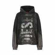 DIESEL S-Boxt-Hood-Q6 Men Hoodie L Black Metallic Shiny Relaxed Fit RRP395