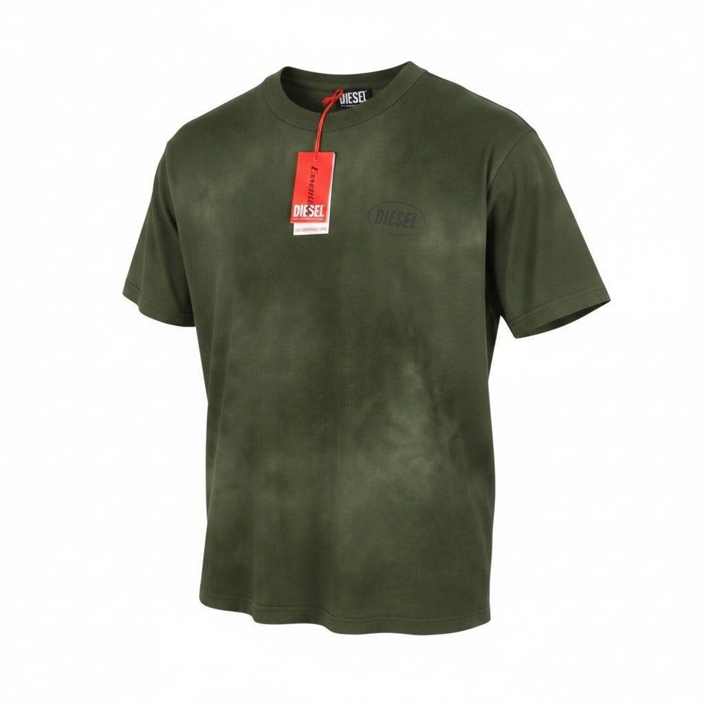 DIESEL T-Wash-Out Men T-Shirt XL Green Faded Tricot Oversized Short Sleeved