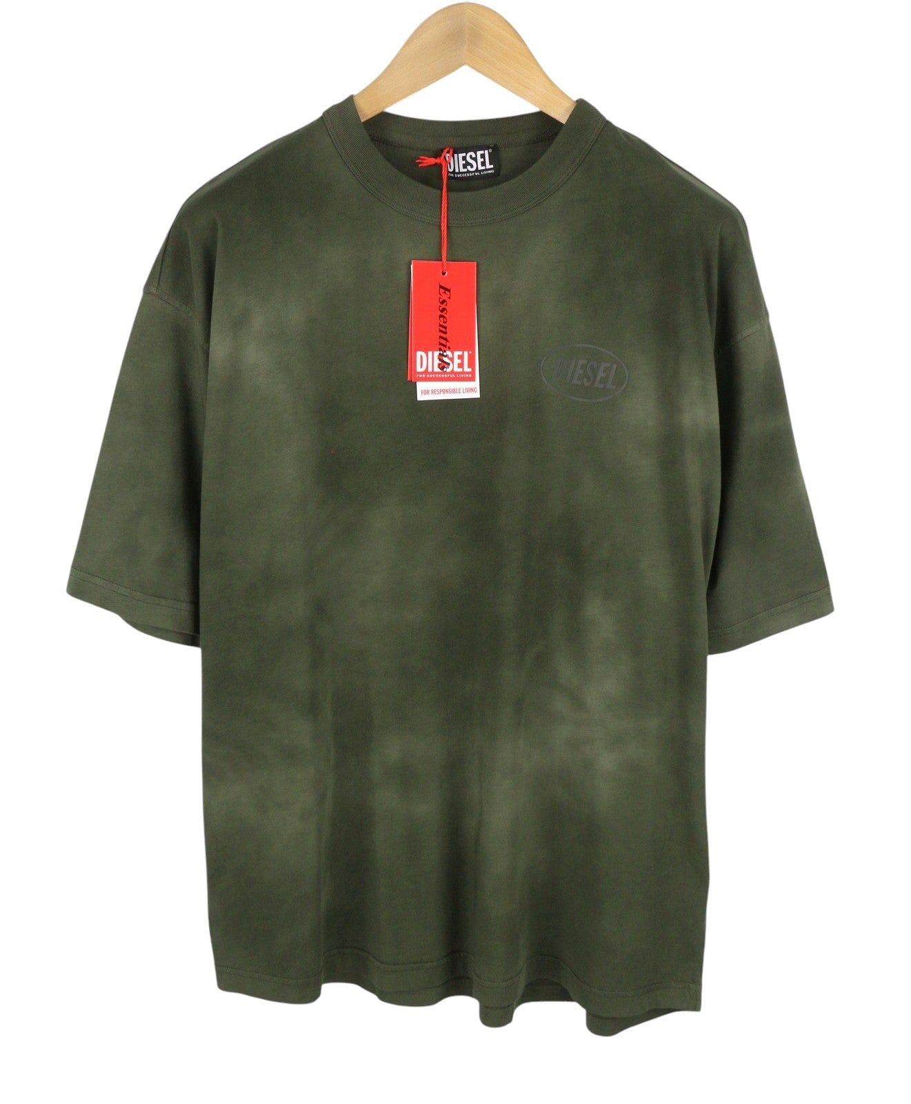 DIESEL T-Wash-Out Men T-Shirt XL Green Faded Tricot Oversized Short Sleeved
