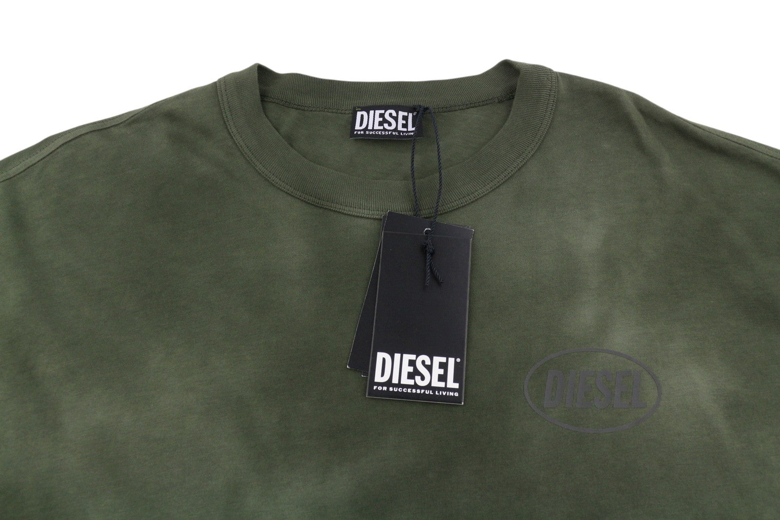 DIESEL T-Wash-Out Men T-Shirt L Green Faded Tricot Oversized Short Sleeve