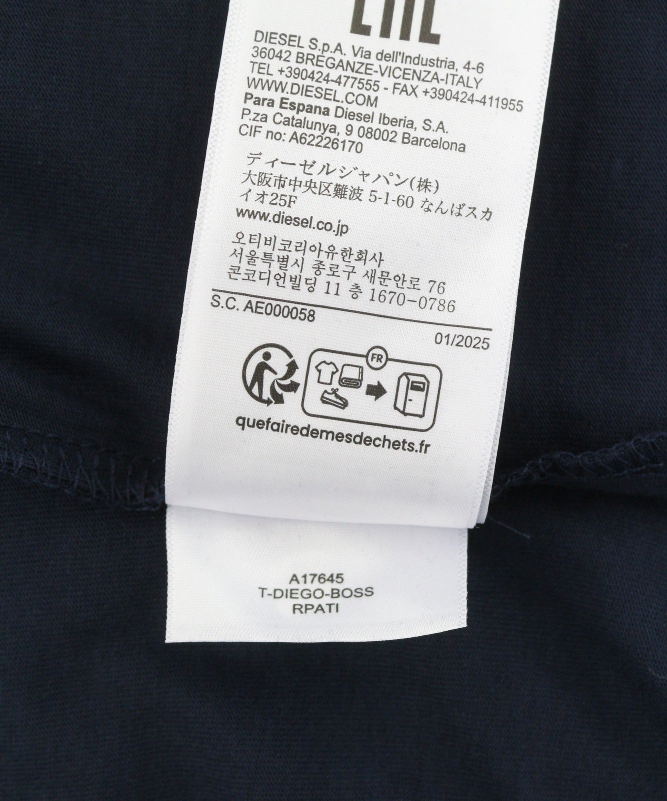 DIESEL T-Diego-Boss Men T-Shirt XL Blue Tricot Crew Neck Short Sleeved