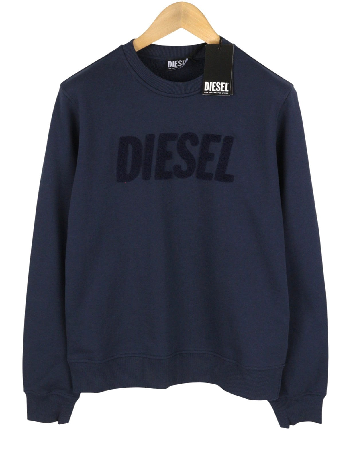 DIESEL Indigo-Out Men Sweatshirt L Blue Crew Neck Fluffy Logo Pull On RRP175