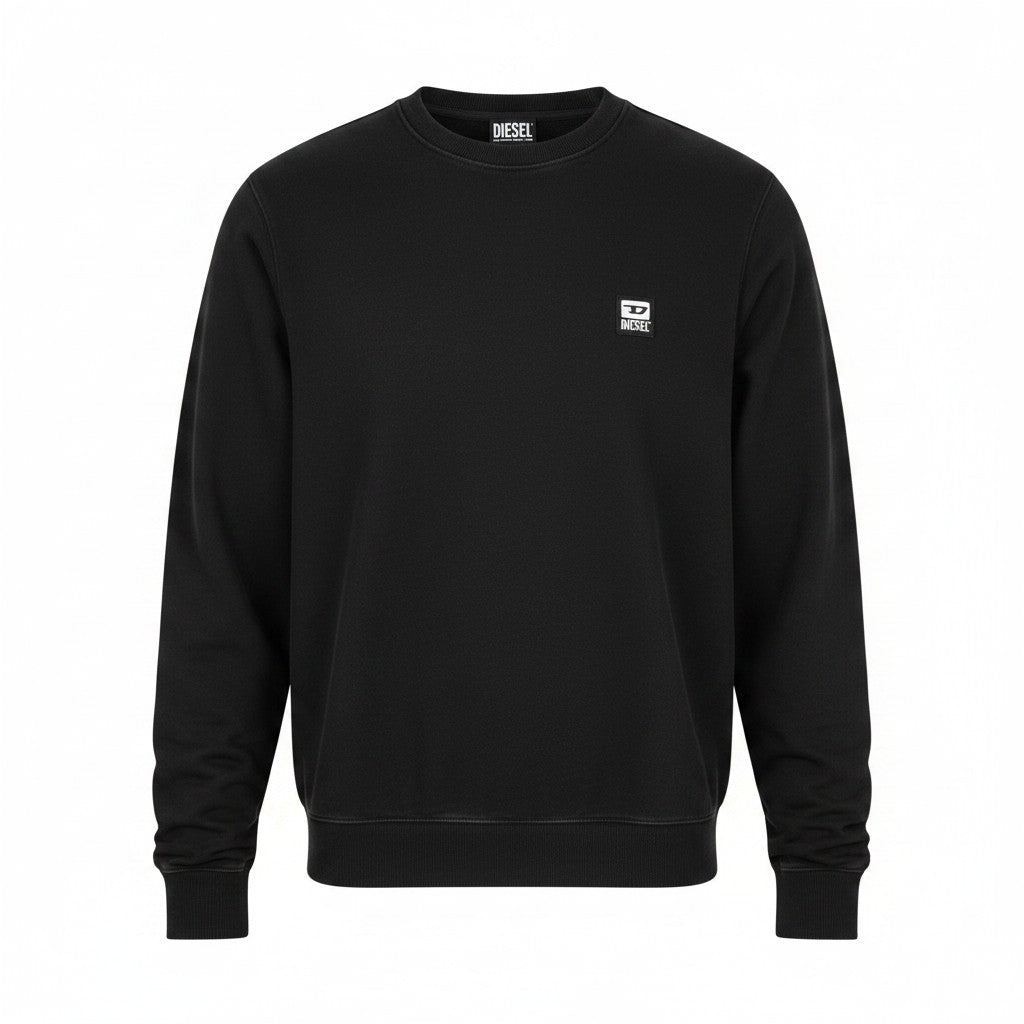 DIESEL S-Girk-K12 Men Sweatshirt M Black Crew Neck Long Sleeve Pull On