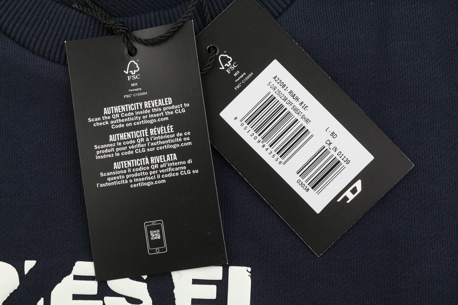 DIESEL S-Girk 250238 OFF Men Sweatshirt L Blue Crew Neck Long Sleeve Pull On